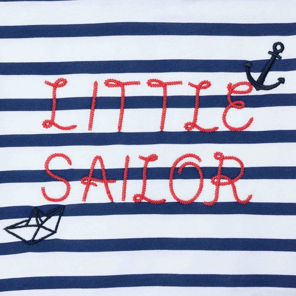 HelloBaby Boys T-shirt Nautical Print Little Sailor Crew Neck Short Sleeve - Navy Printed