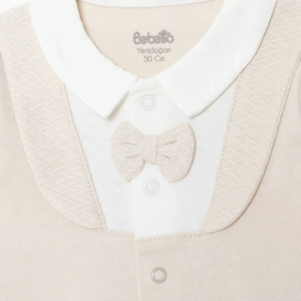Bebetto Boys 5-Piece Newborn Hospital Set Snap Fastening Little Boss Shirt Collar Full Length Long S - Beige