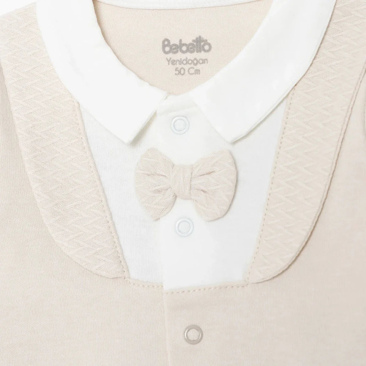 Bebetto Boys 5-Piece Newborn Hospital Set Snap Fastening Little Boss Shirt Collar Full Length Long S - Beige