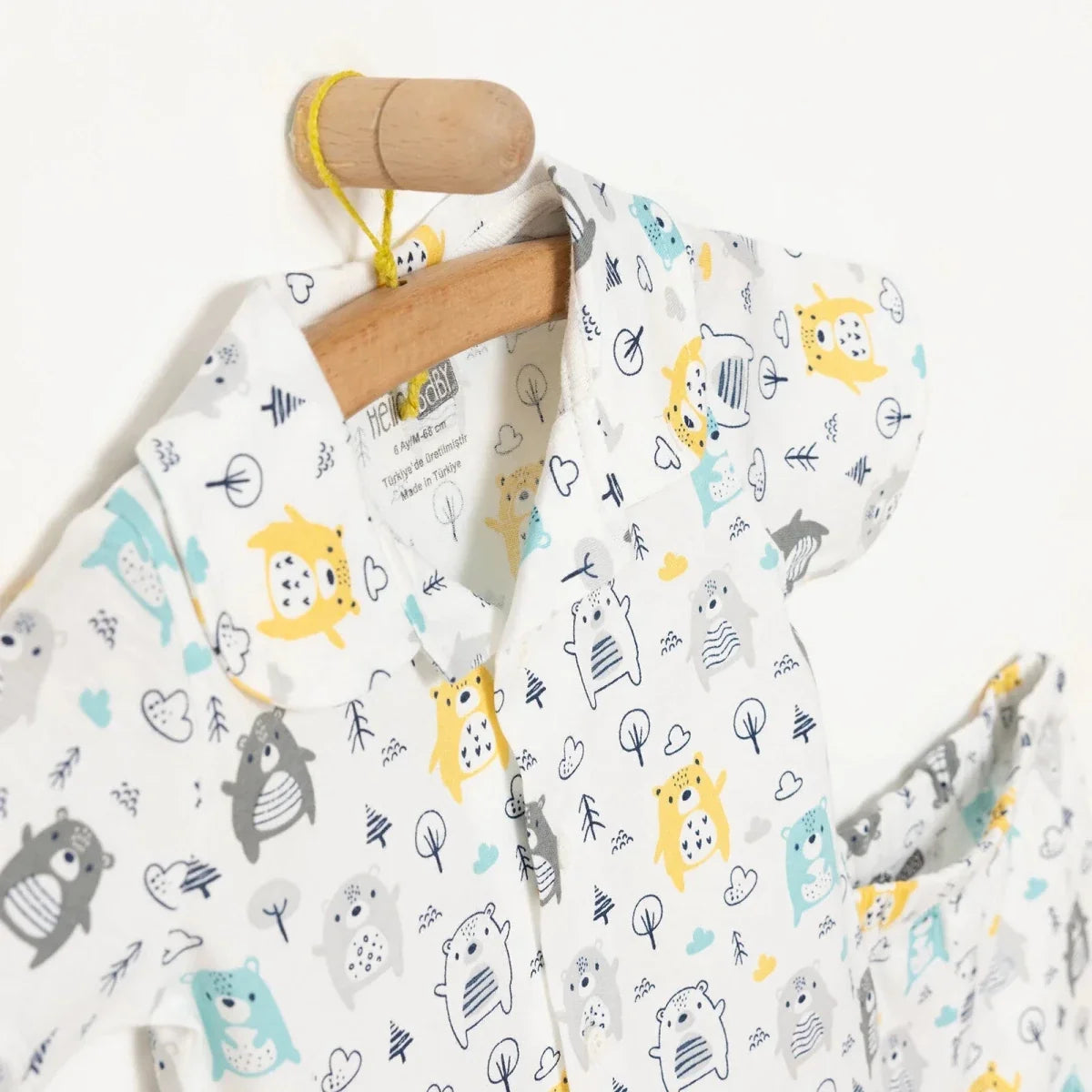 HelloBaby Boys Short Sleeve Pyjamas Set Animal with Buttons Shirt Collar Short Leg Short Sleeve - Ecru