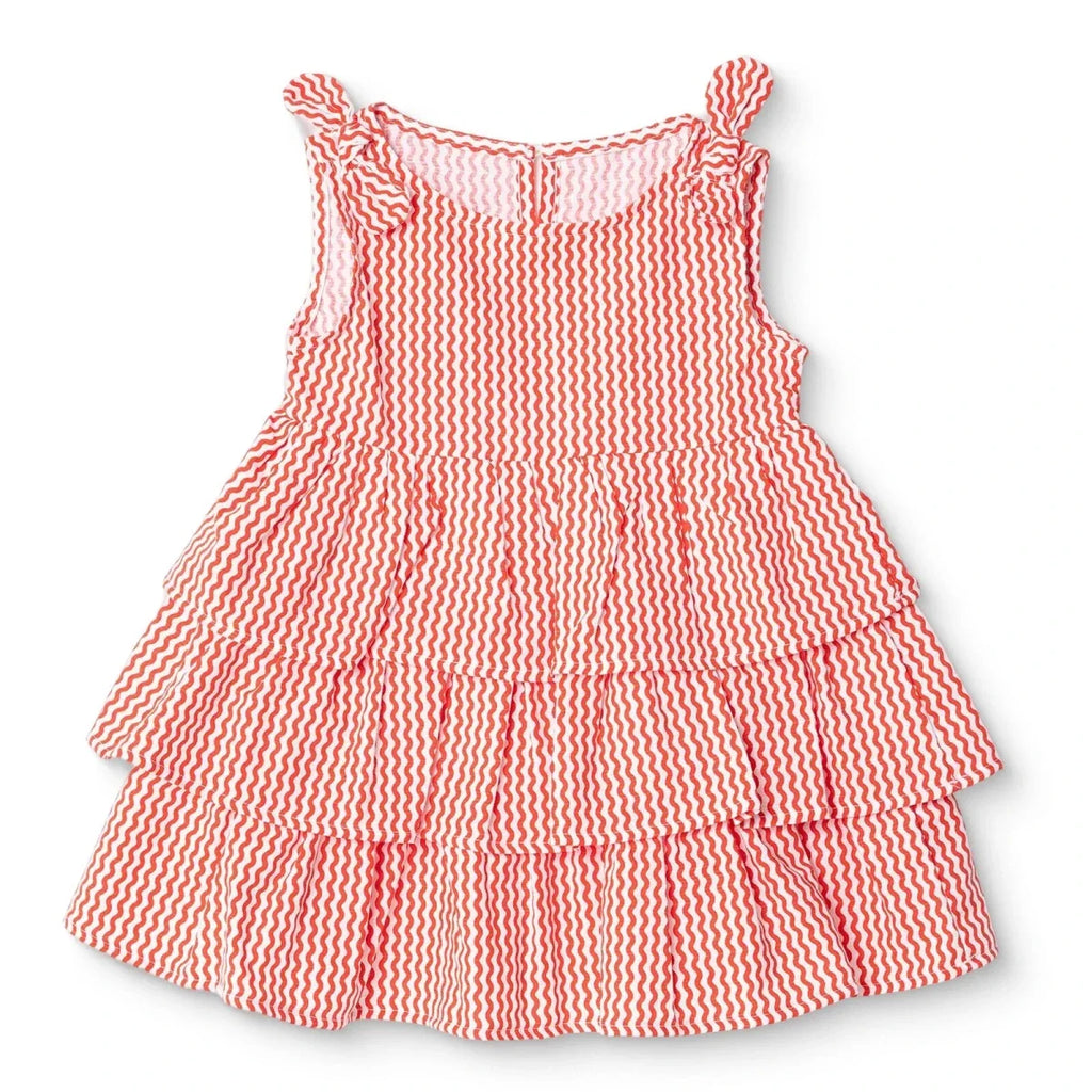 HelloBaby Girls Dress Buttoned Berry Belle Crew Neck Strappy - Coral Printed
