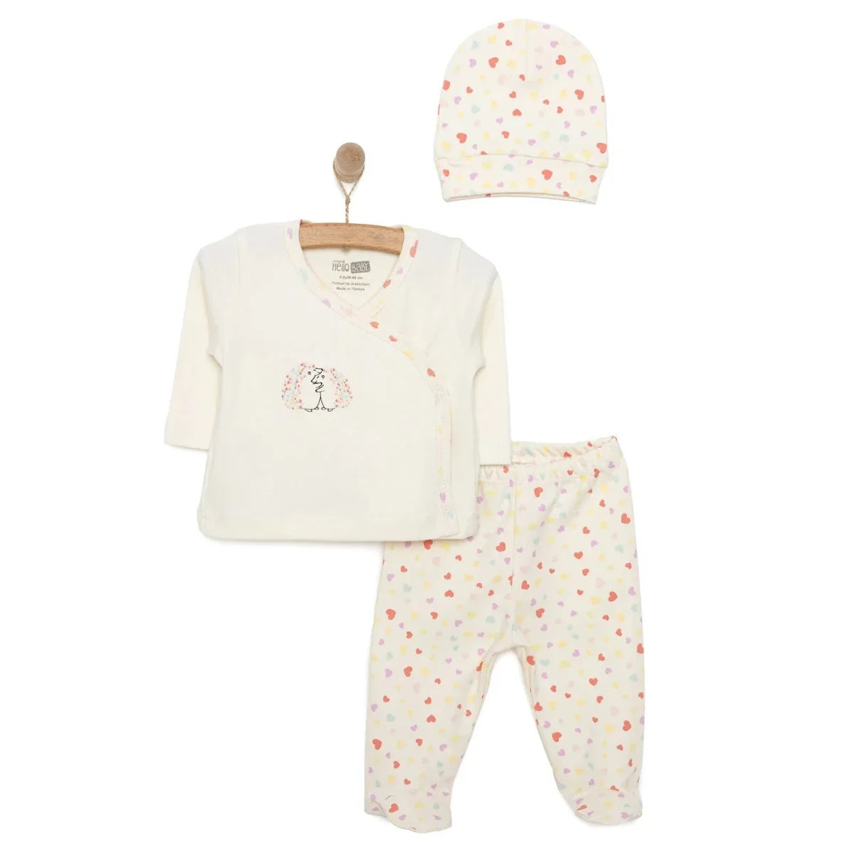 Newborn Baby Girls Onesie-Hat-Booted Bottom 3Pcs - Ecru