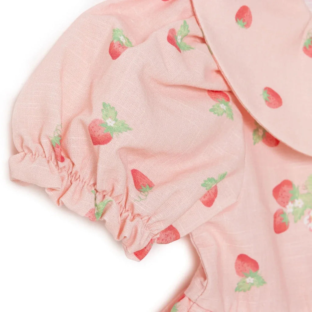 HelloBaby Girls Dress Cherry Print Buttoned Berry Belle Peter Pan Collar Short Sleeve - Pink Printed