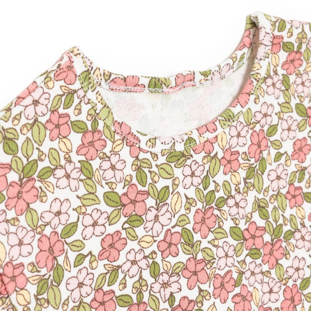 HelloBaby Girls Blouse-Leggings Flower Pastel Dreams Crew Neck Long Leg Short Sleeve - Ecru Printed