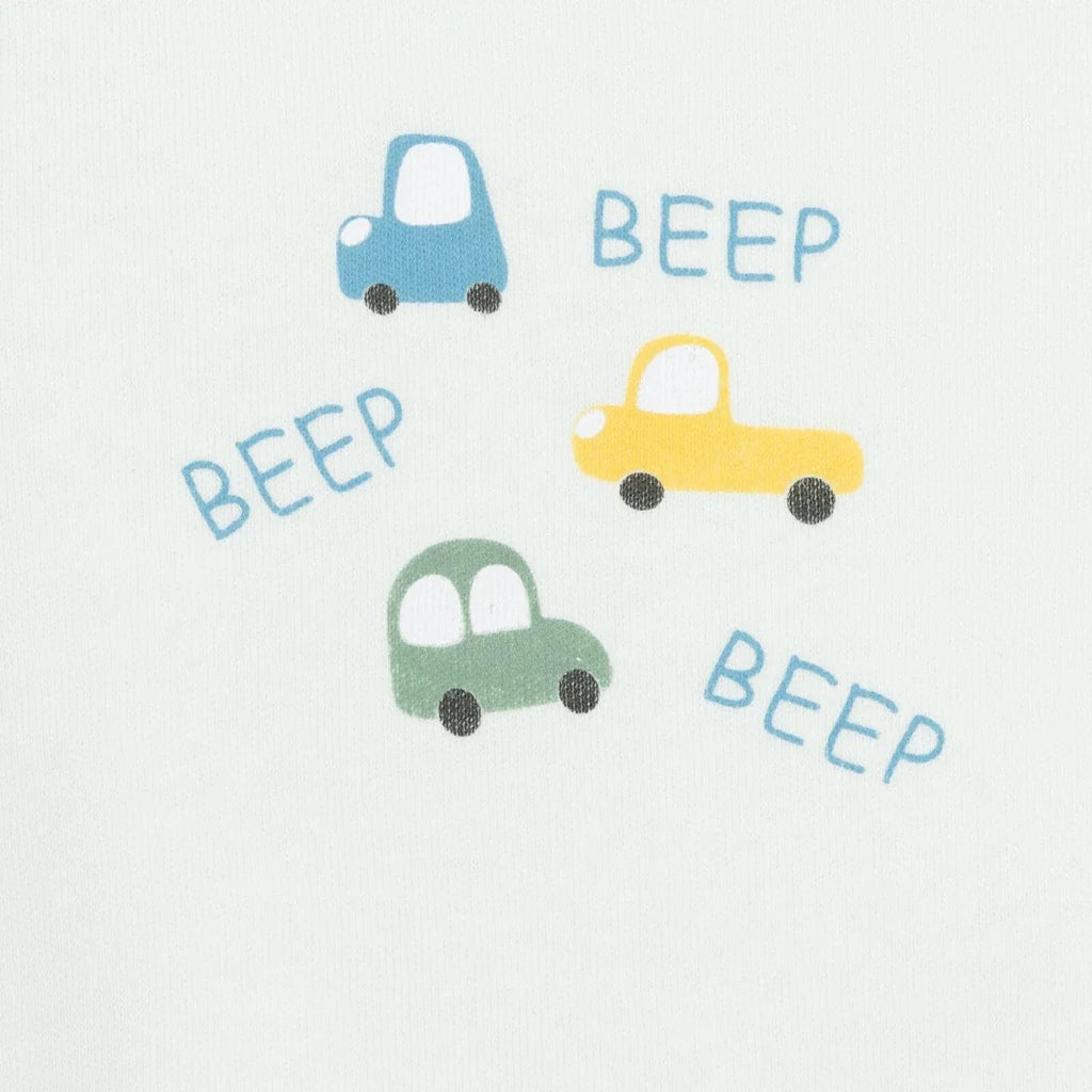 HelloBaby Boys Body-Footed Bottom-Hat Vehicles with Poppers Crew Neck Long Leg Long Sleeve - Light Blue