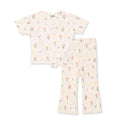HelloBaby Girls Blouse & Leggings Set Floral Print Flower Garden Crew Neck Full Length Short Sleeve - Ecru Printed