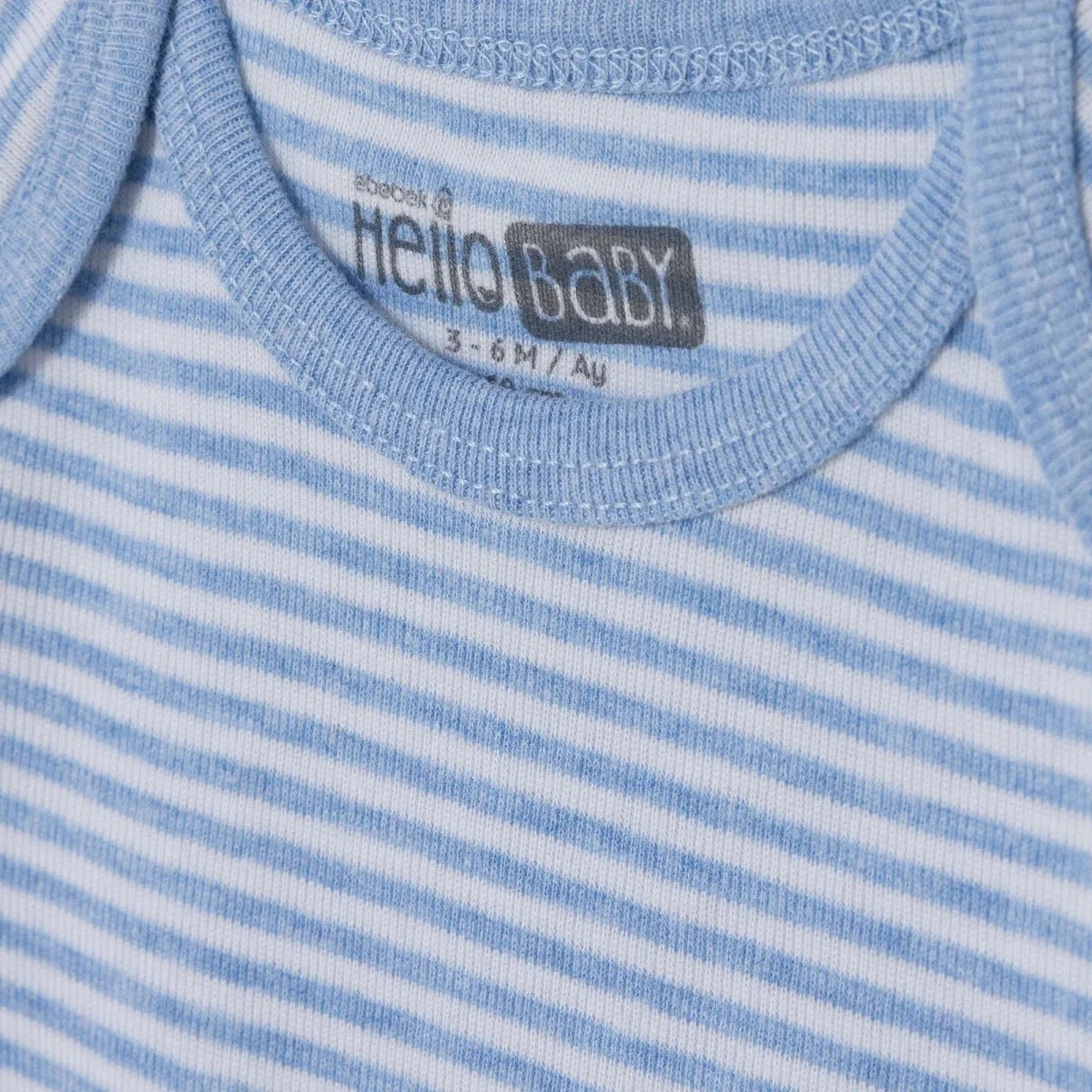 HelloBaby Boys 2-Pack Short Sleeve Bodysuits Striped with Poppers Envelope Neck Short Sleeve - Light Blue