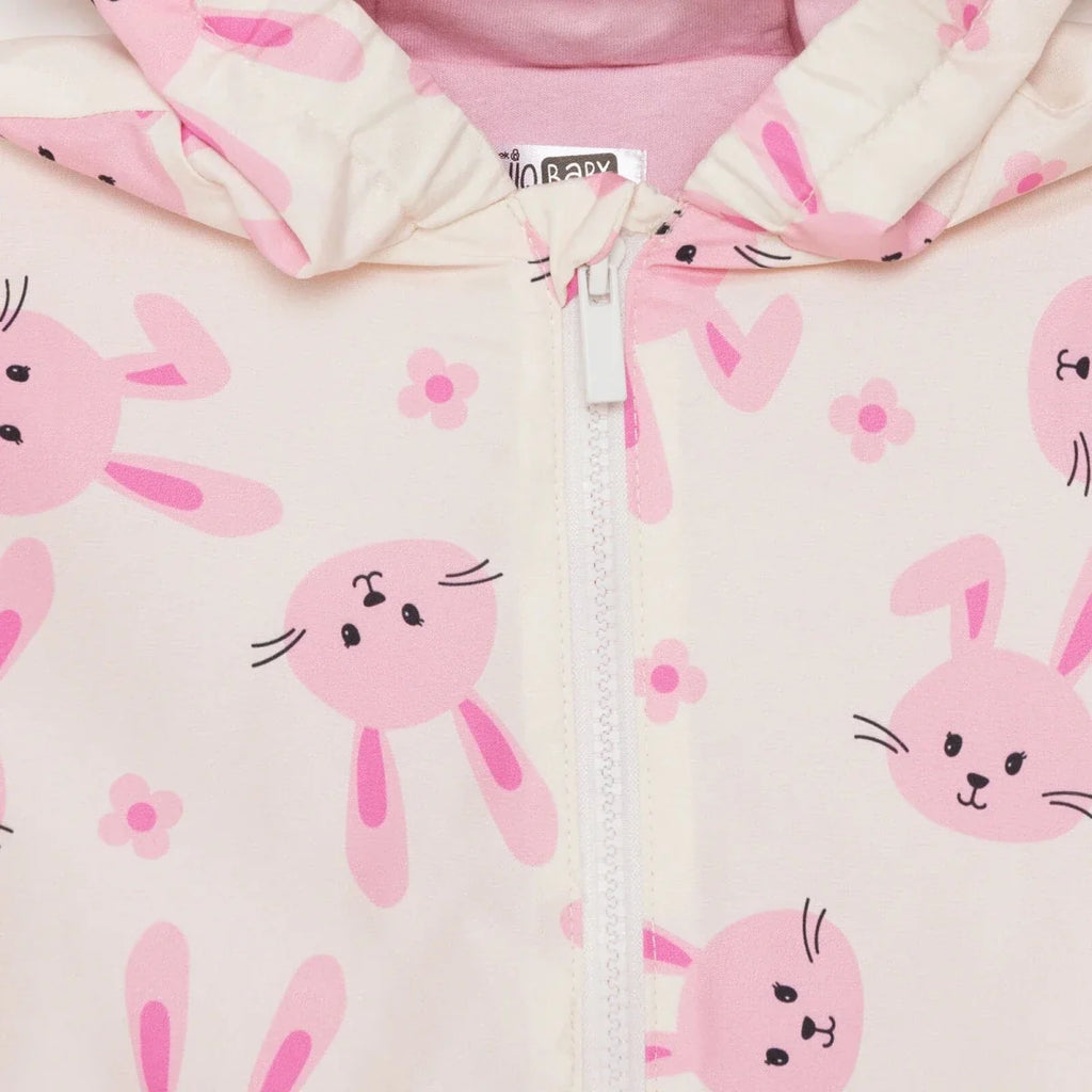 HelloBaby Girls Raincoat Flower Zip-up Hooded Long Sleeve - Ecru Printed