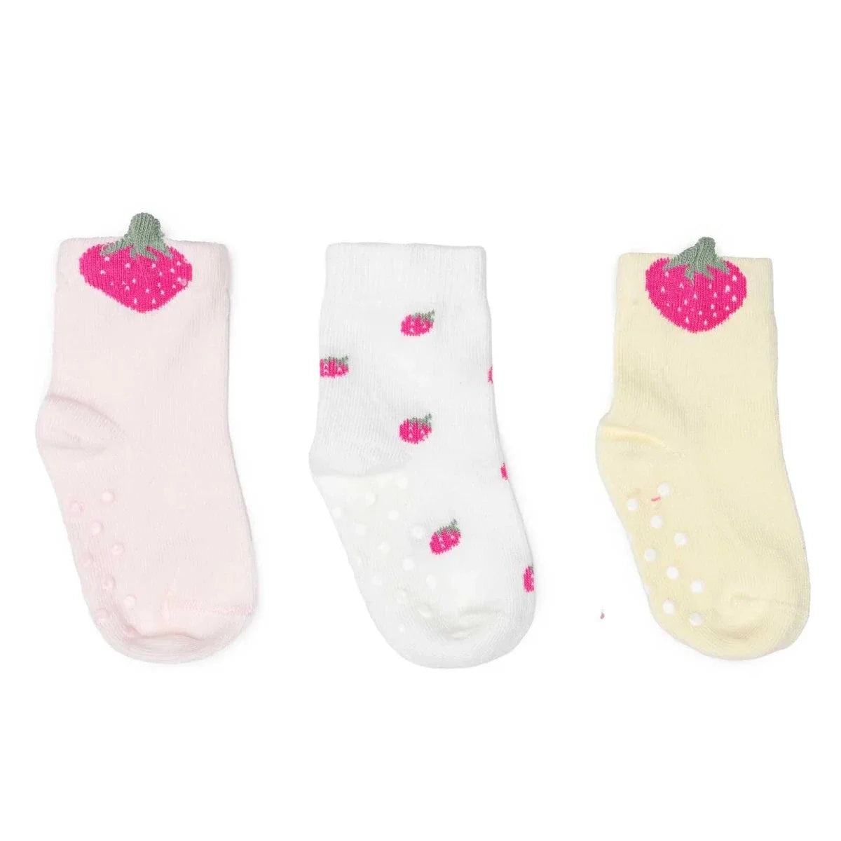 HelloBaby Girls Pack of 3 Non-Slip Socks Animal Print Cotton Rich - Red