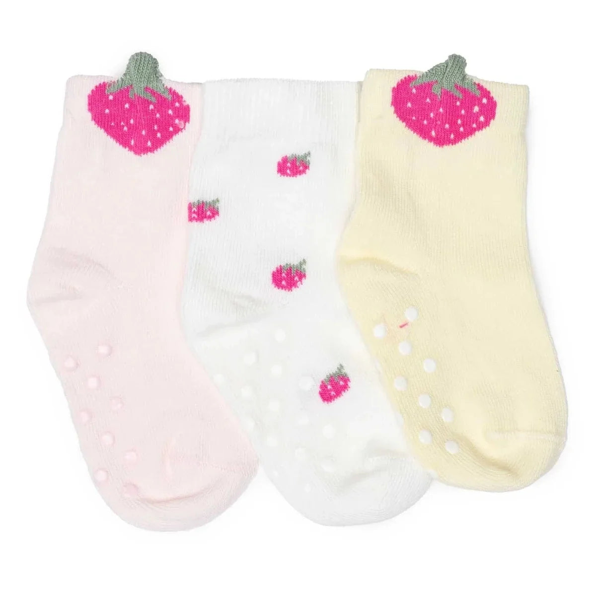 HelloBaby Girls Pack of 3 Non-Slip Socks Animal Print Cotton Rich - Red