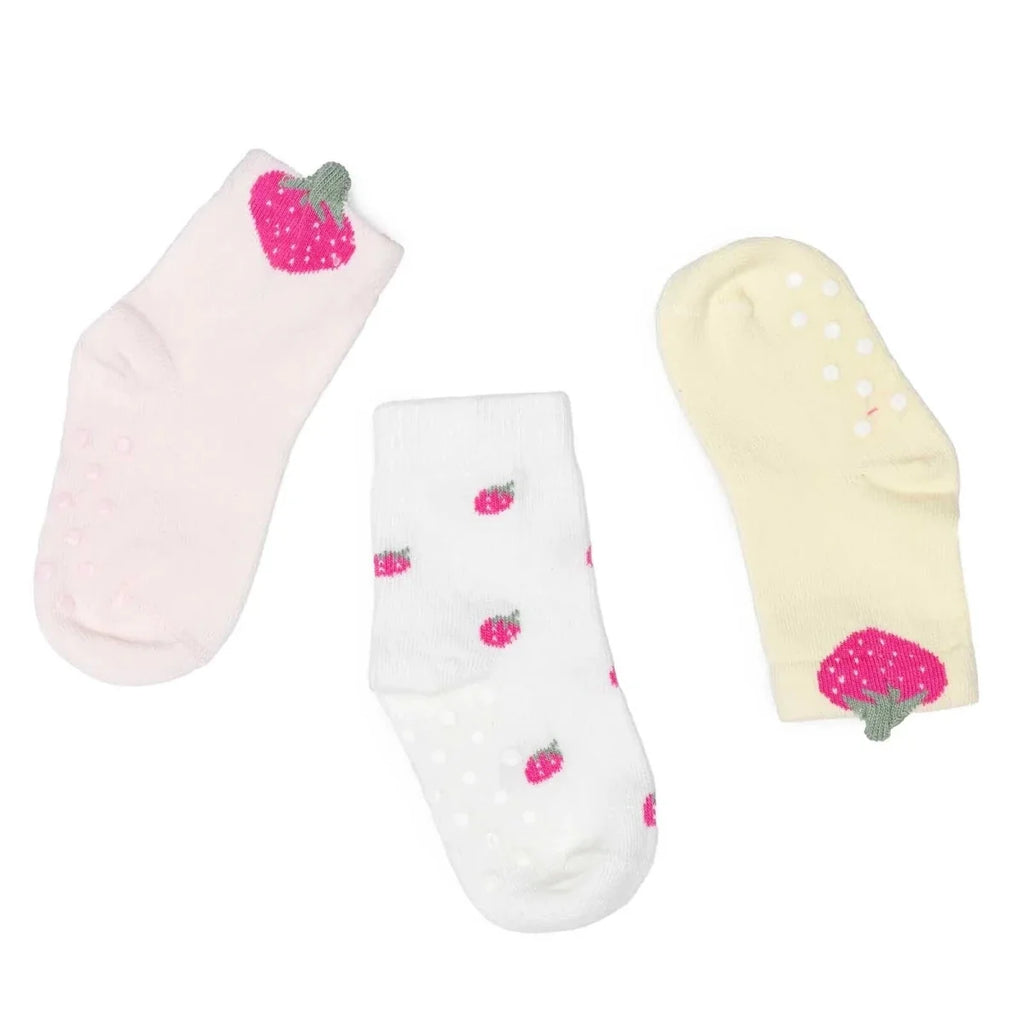 HelloBaby Girls Pack of 3 Non-Slip Socks Animal Print Cotton Rich - Red