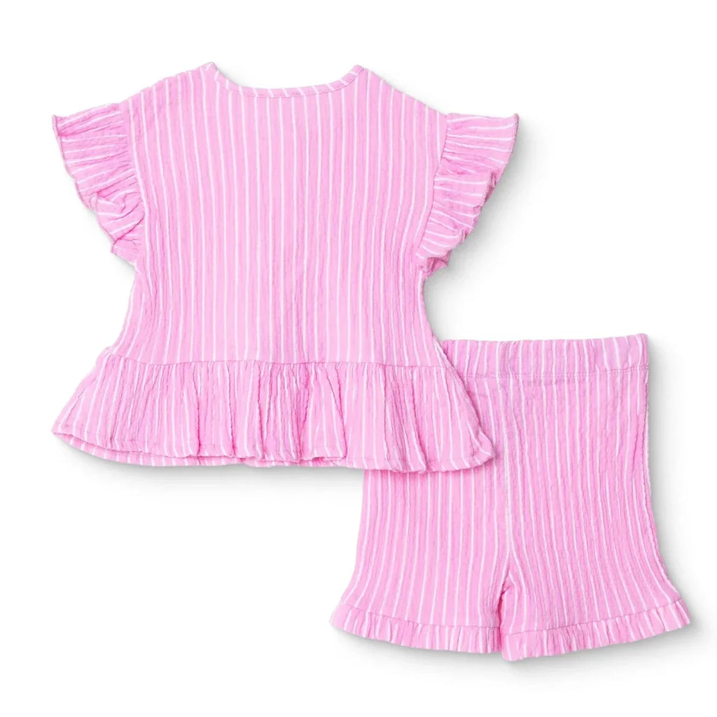 HelloBaby Girls Blouse & Shorts Set Ditsy Flower Crew Neck Short Length Short Sleeve - Pink Printed