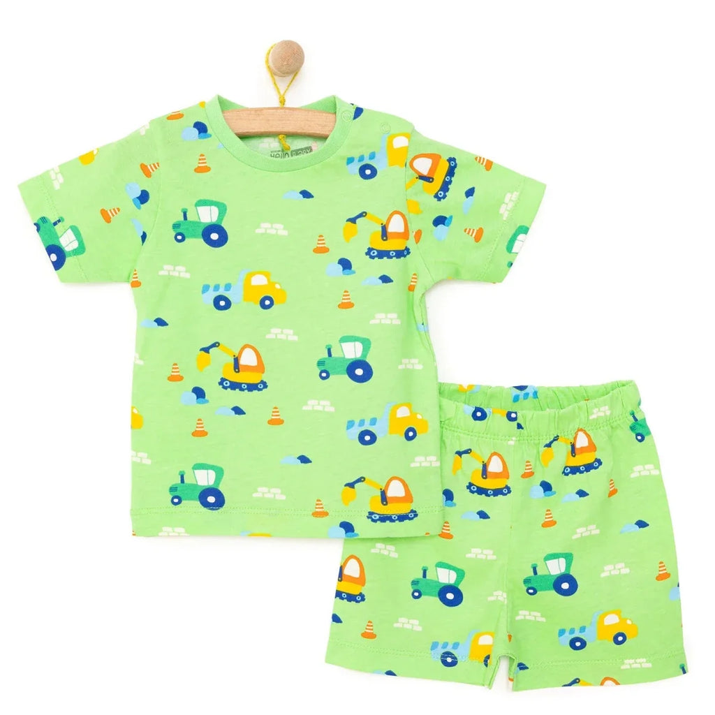 HelloBaby Boys Short Sleeve Pyjamas Set Vehicles Crew Neck Short Leg Short Sleeve - Petrol Green