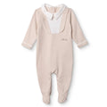 Bebetto Boys Footed Sleepsuit Snap Fastening Little Boss Shirt Collar Full Length Long Sleeve - Beige