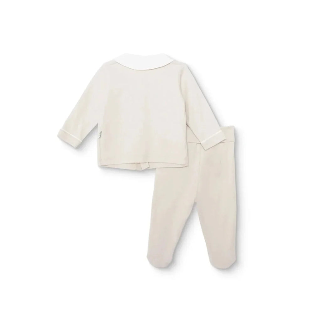 Bebetto Boys Cardigan & Footed Trousers Set Snap Fastening Little Boss Shirt Collar Full Length Long - Beige