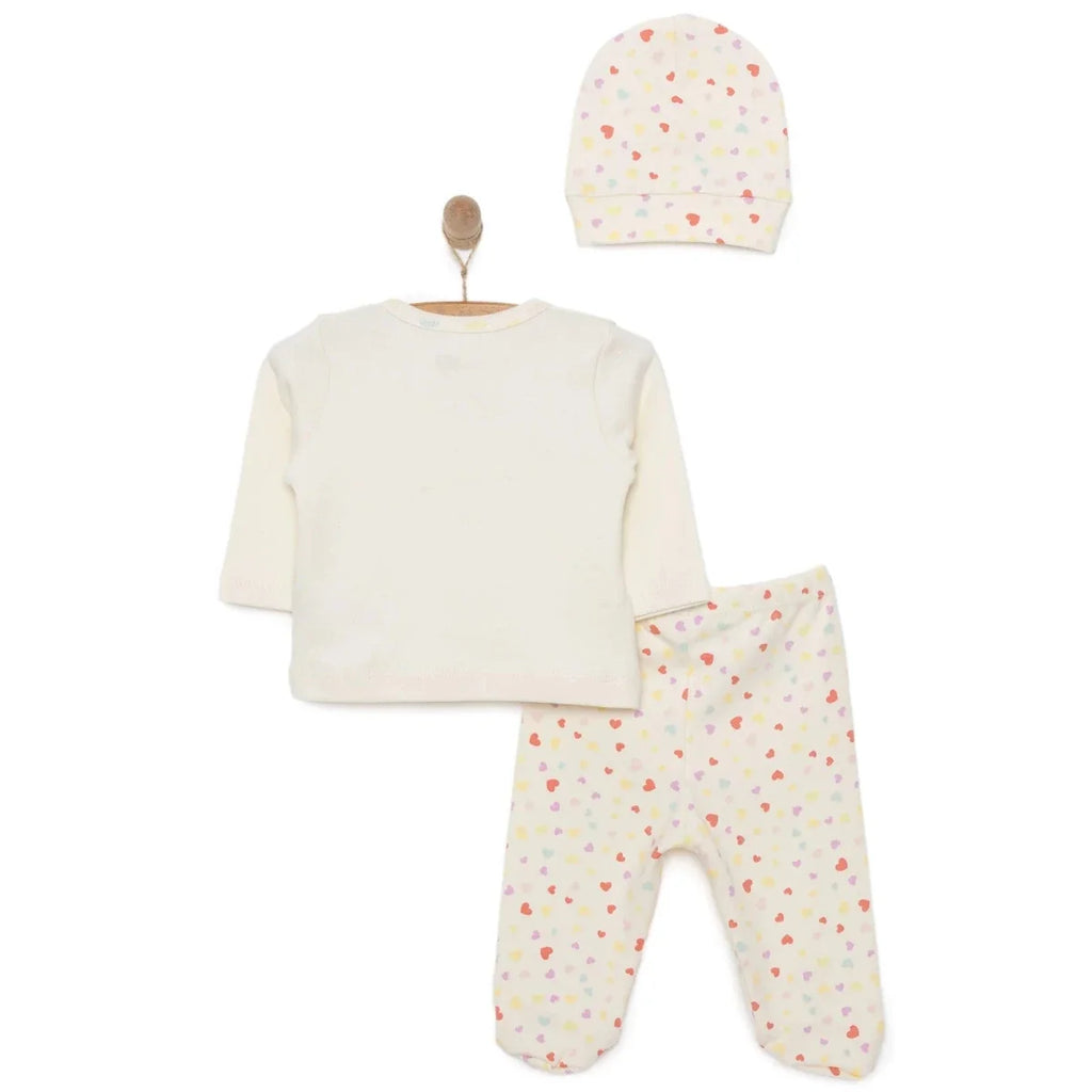 Newborn Baby Girls Onesie-Hat-Booted Bottom 3Pcs - Ecru