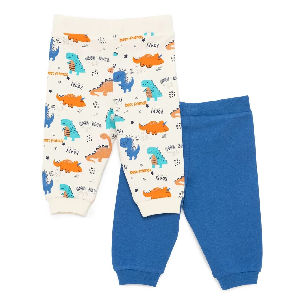 Baby Boy Footless Trousers Dinosaur Print - Ecru