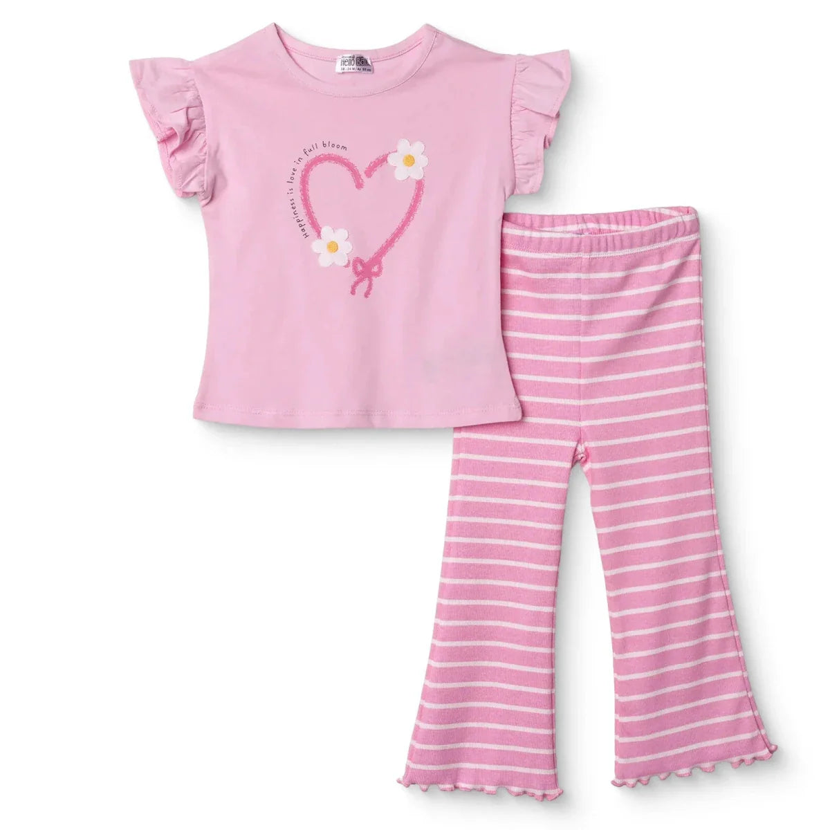 HelloBaby Girls Blouse & Leggings Set Heart Print Ditsy Flower Crew Neck Full Length Short Sleeve - Pink