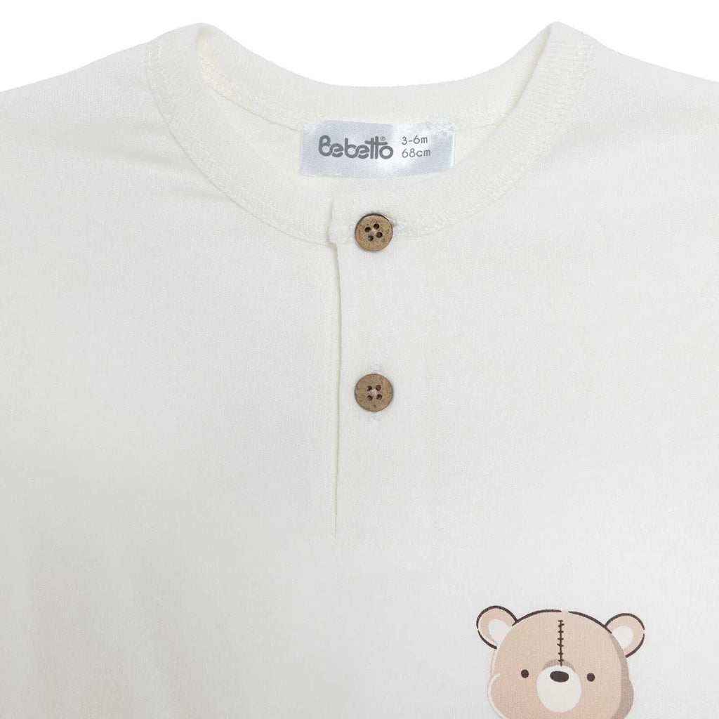 Bebetto Boys T-shirt & Shorts Set Bear Print Buttoned Hello Crew Neck Short Length Short Sleeve - Multicolour