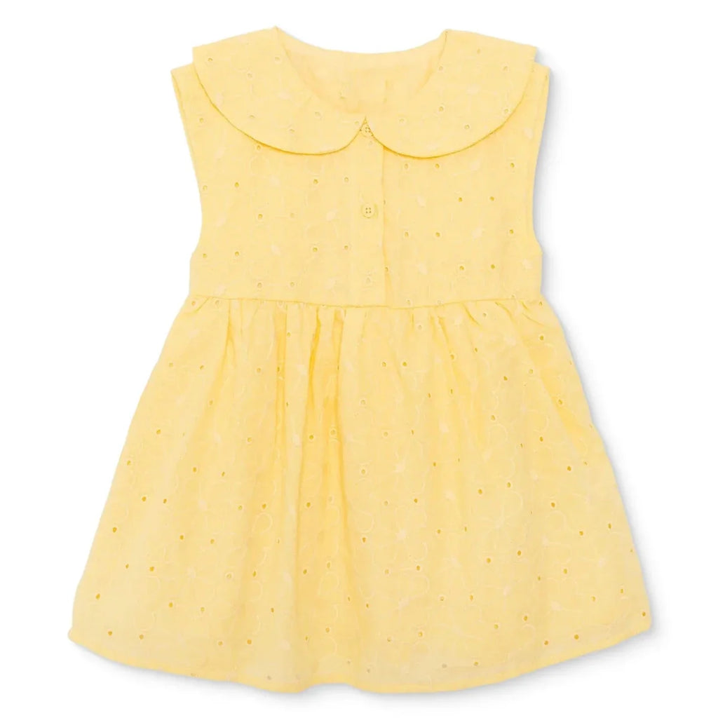 HelloBaby Girls Dress Buttoned Ditsy Flower Peter Pan Collar Short Sleeve - Yellow