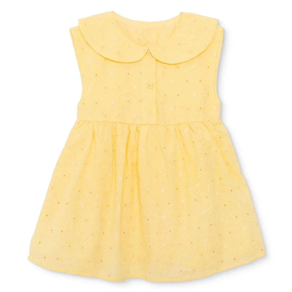 HelloBaby Girls Dress Buttoned Ditsy Flower Peter Pan Collar Short Sleeve - Yellow
