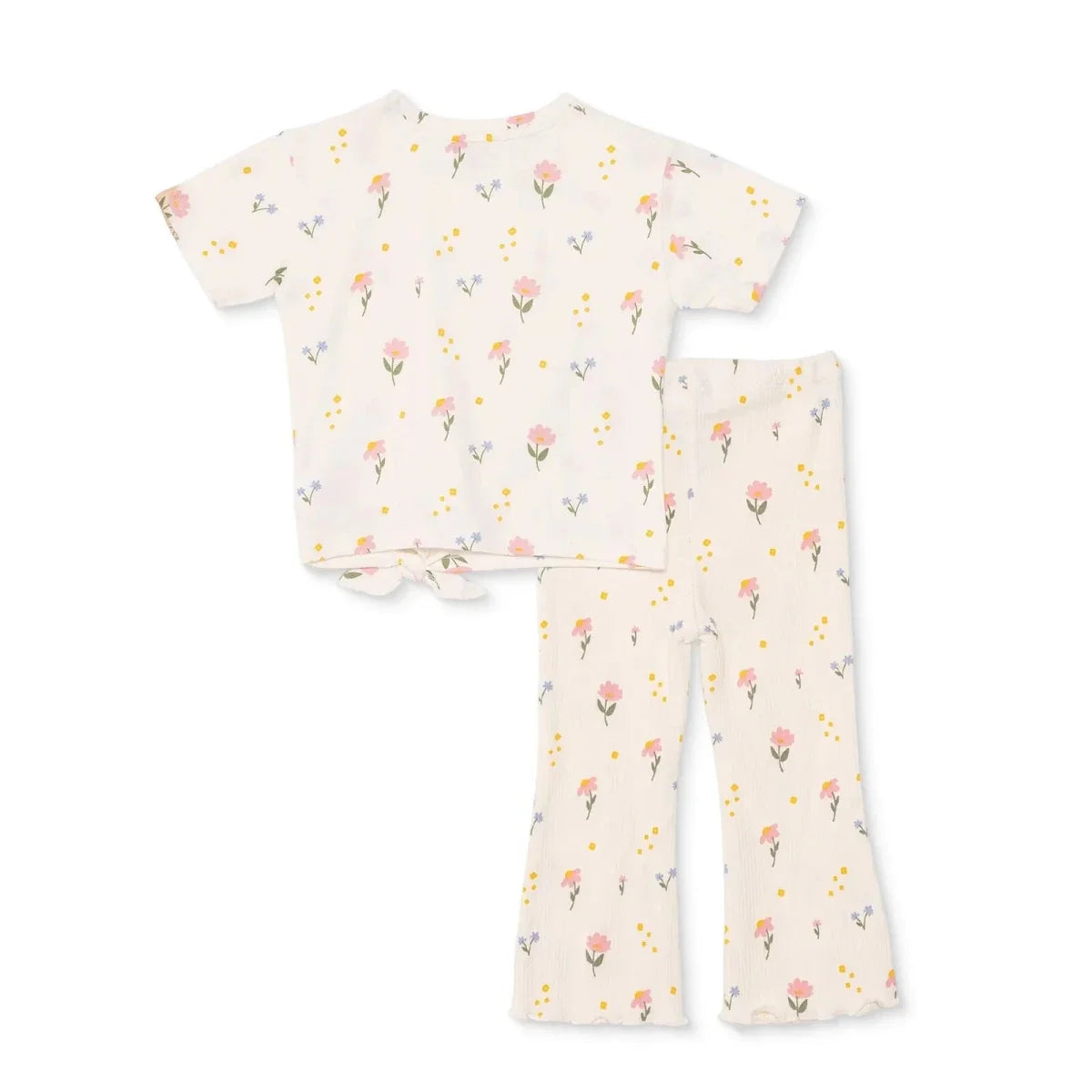 HelloBaby Girls Blouse & Leggings Set Floral Print Flower Garden Crew Neck Full Length Short Sleeve - Ecru Printed