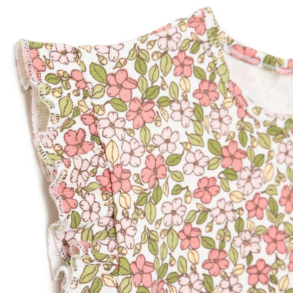 HelloBaby Girls Blouse-Leggings Flower Pastel Dreams Crew Neck Long Leg Short Sleeve - Ecru Printed
