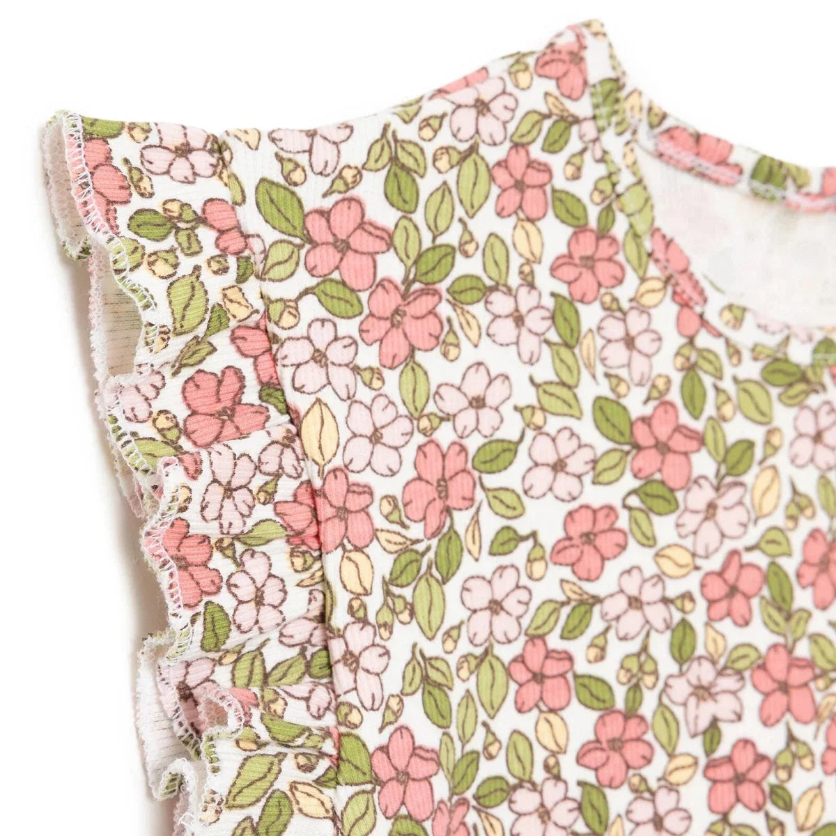 HelloBaby Girls Blouse-Leggings Flower Pastel Dreams Crew Neck Long Leg Short Sleeve - Ecru Printed