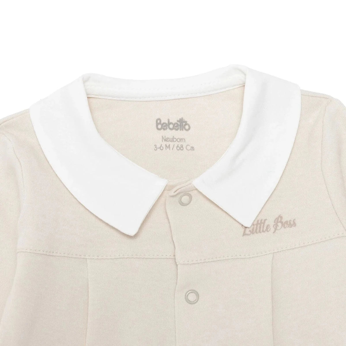 Bebetto Boys Cardigan & Footed Trousers Set Snap Fastening Little Boss Shirt Collar Full Length Long - Beige
