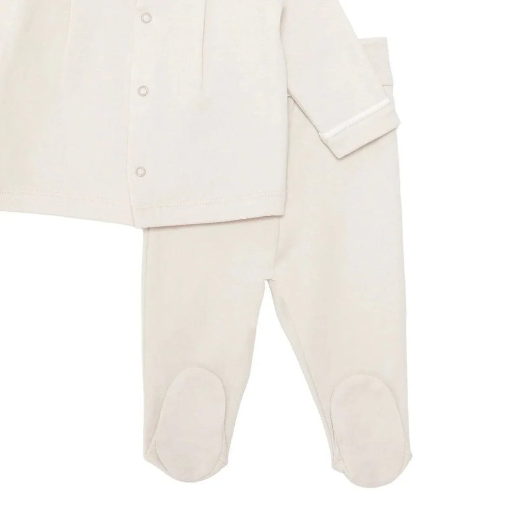 Bebetto Boys Cardigan & Footed Trousers Set Snap Fastening Little Boss Shirt Collar Full Length Long - Beige