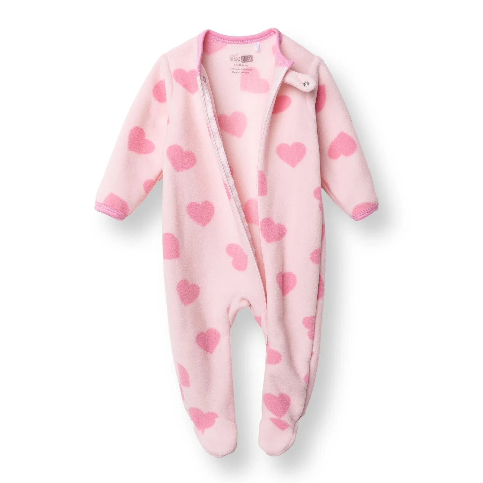 Baby Girl Fleece Footed Sleepsuit Animal Print Zip Fastening Hooded - Pink Printed