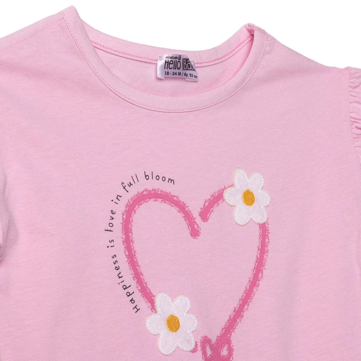HelloBaby Girls Blouse & Leggings Set Heart Print Ditsy Flower Crew Neck Full Length Short Sleeve - Pink
