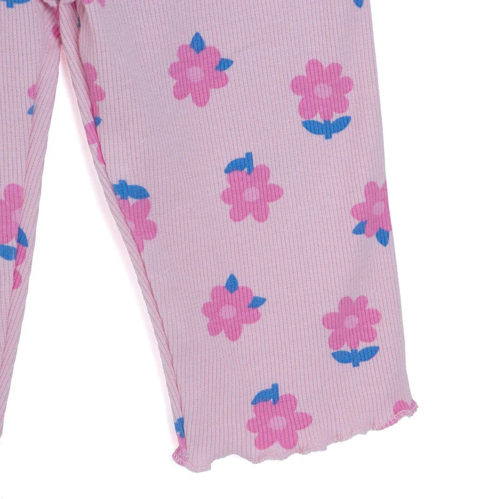 HelloBaby Girls Blouse & Leggings Set Floral Print Ditsy Flower Crew Neck Full Length Short Sleeve - Pink Printed