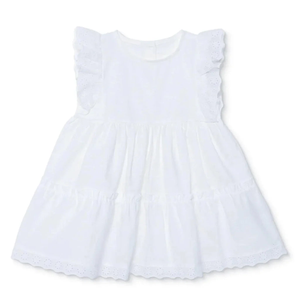 HelloBaby Girls Dress Buttoned Berry Belle Crew Neck Short Sleeve - Ecru