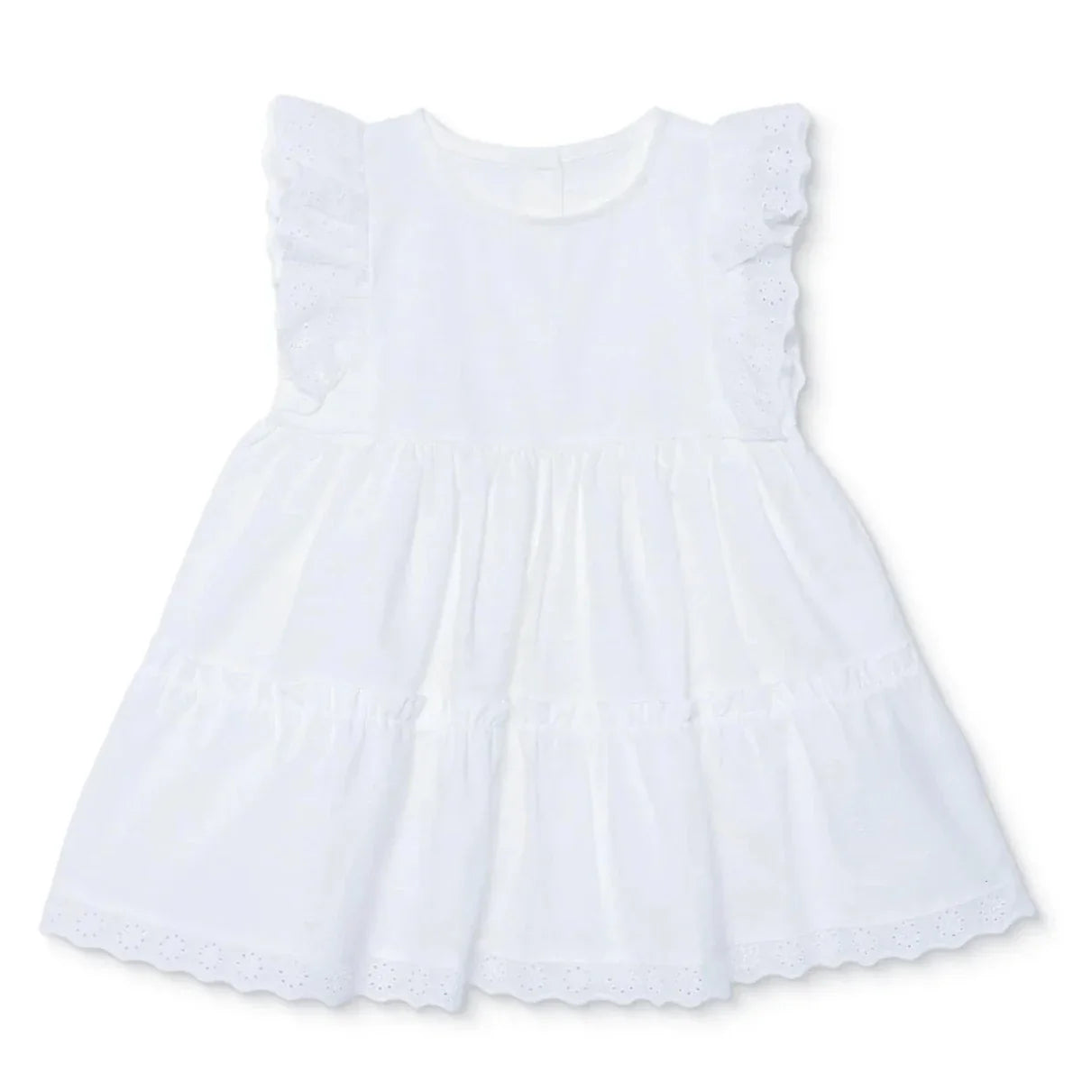 HelloBaby Girls Dress Buttoned Berry Belle Crew Neck Short Sleeve - Ecru