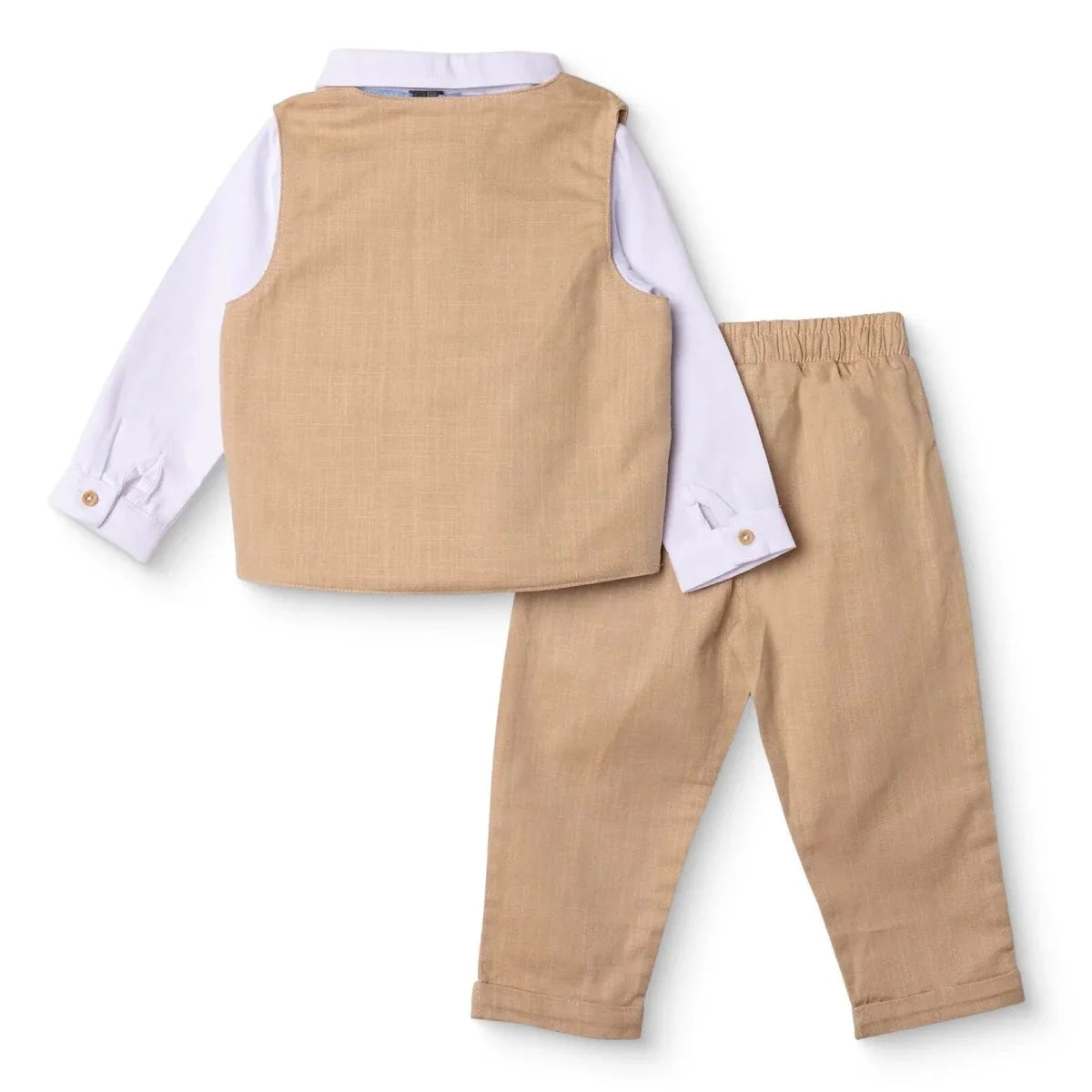 HelloBaby Boys Shirt Trousers & Waistcoat Set Buttoned Smart Line Shirt Collar Full Length Long Slee - Beige