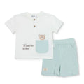 Bebetto Boys T-shirt & Shorts Set Bear Print Buttoned Hello Crew Neck Short Length Short Sleeve - Multicolour