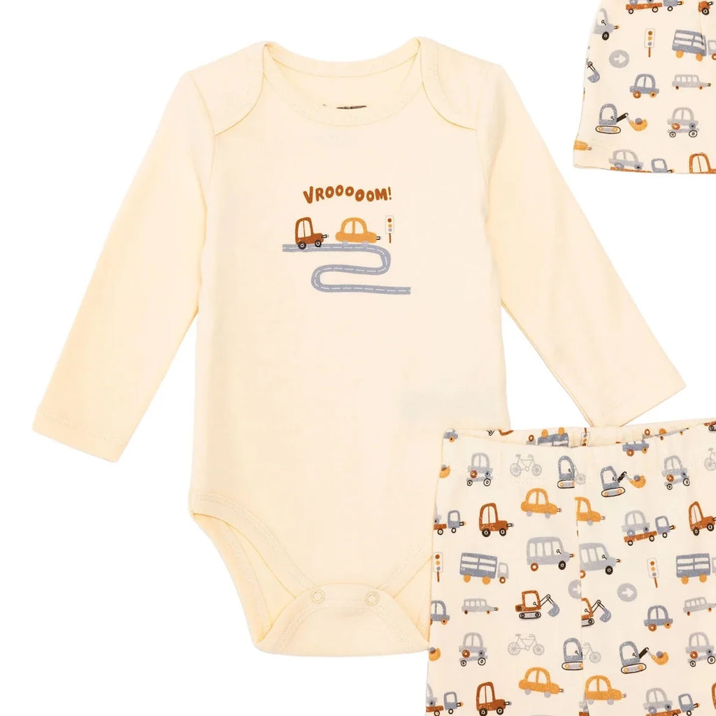 HelloBaby Boys Body-Footed Bottom-Hat Vehicles - Ecru