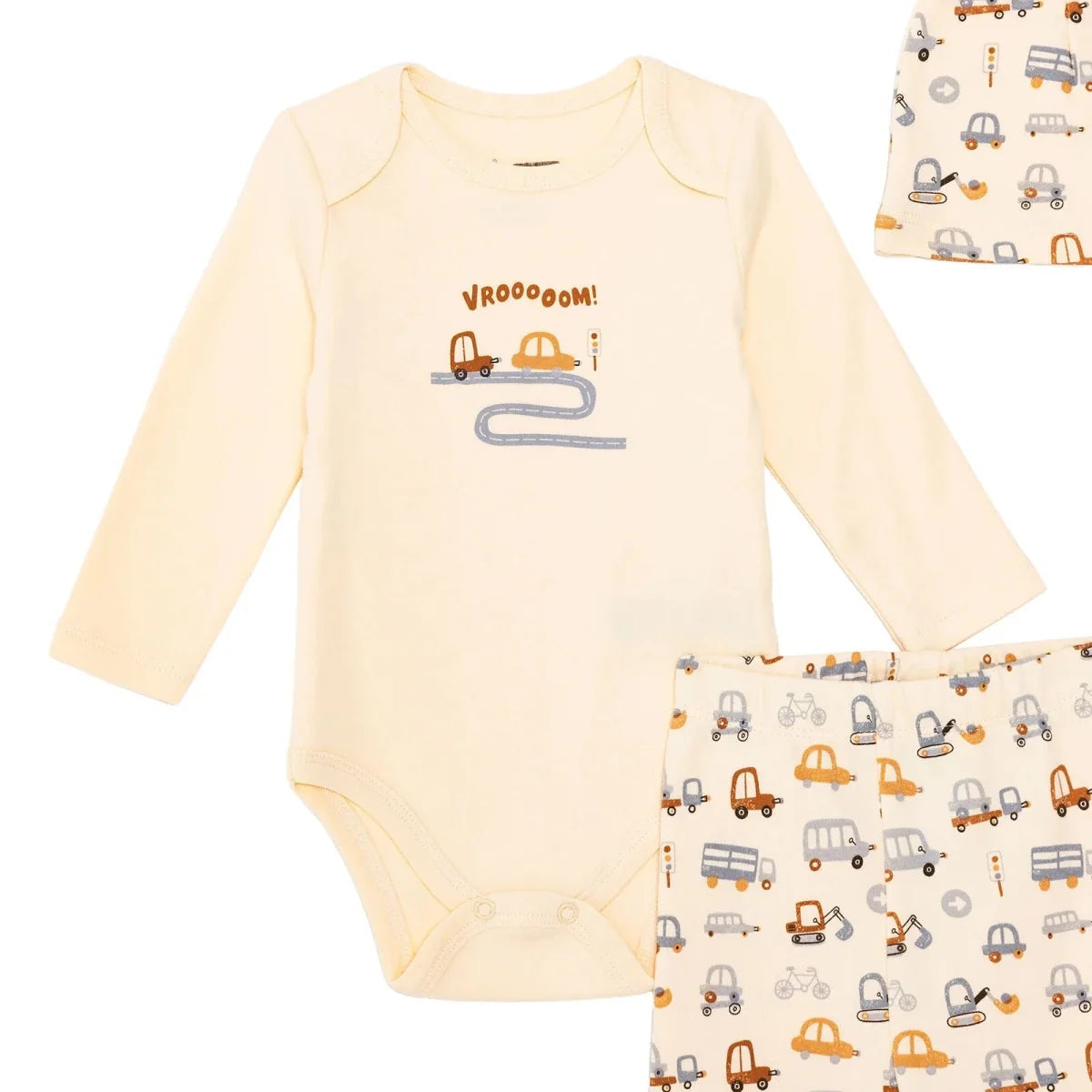 HelloBaby Boys Body-Footed Bottom-Hat Vehicles - Ecru
