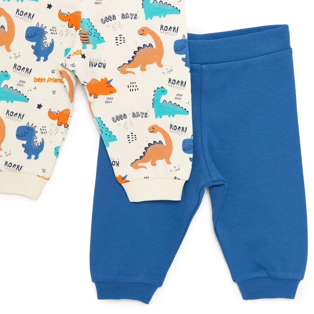 Baby Boy Footless Trousers Dinosaur Print - Ecru
