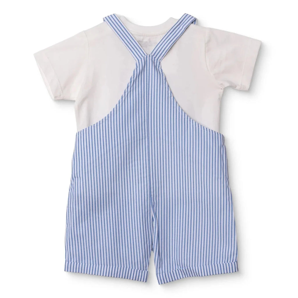 HelloBaby Boys Dungarees & T-shirt Nautical Print Buttoned Little Sailor Crew Neck Above the Knee Sh - Blue