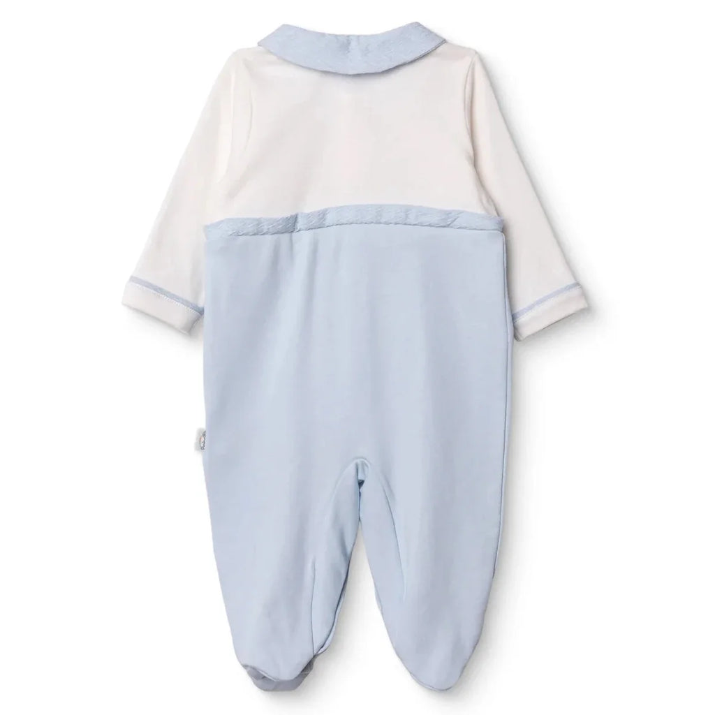 Bebetto Boys Footed Sleepsuit Snap Fastening Little Boss Shirt Collar Full Length Long Sleeve - Blue