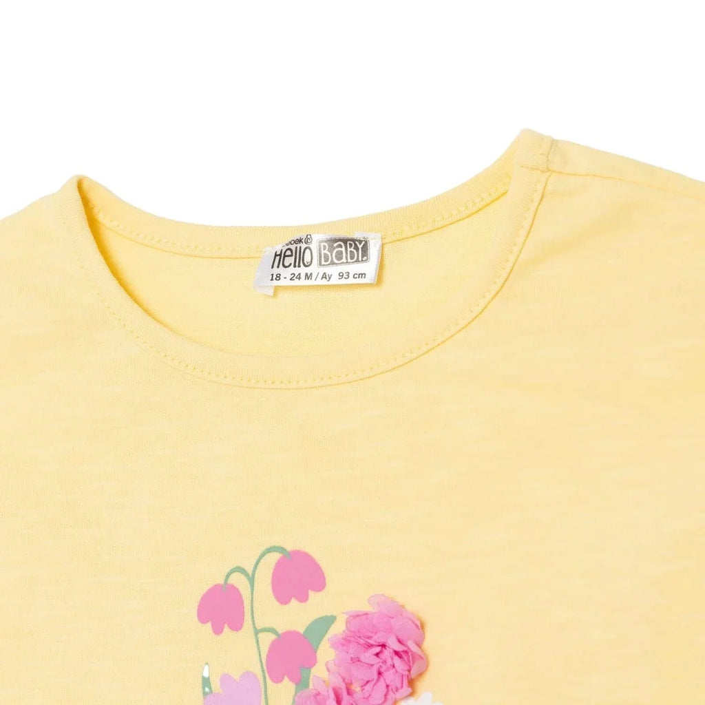 HelloBaby Girls Blouse & Leggings Set Ditsy Flower Crew Neck Full Length Short Sleeve - Yellow