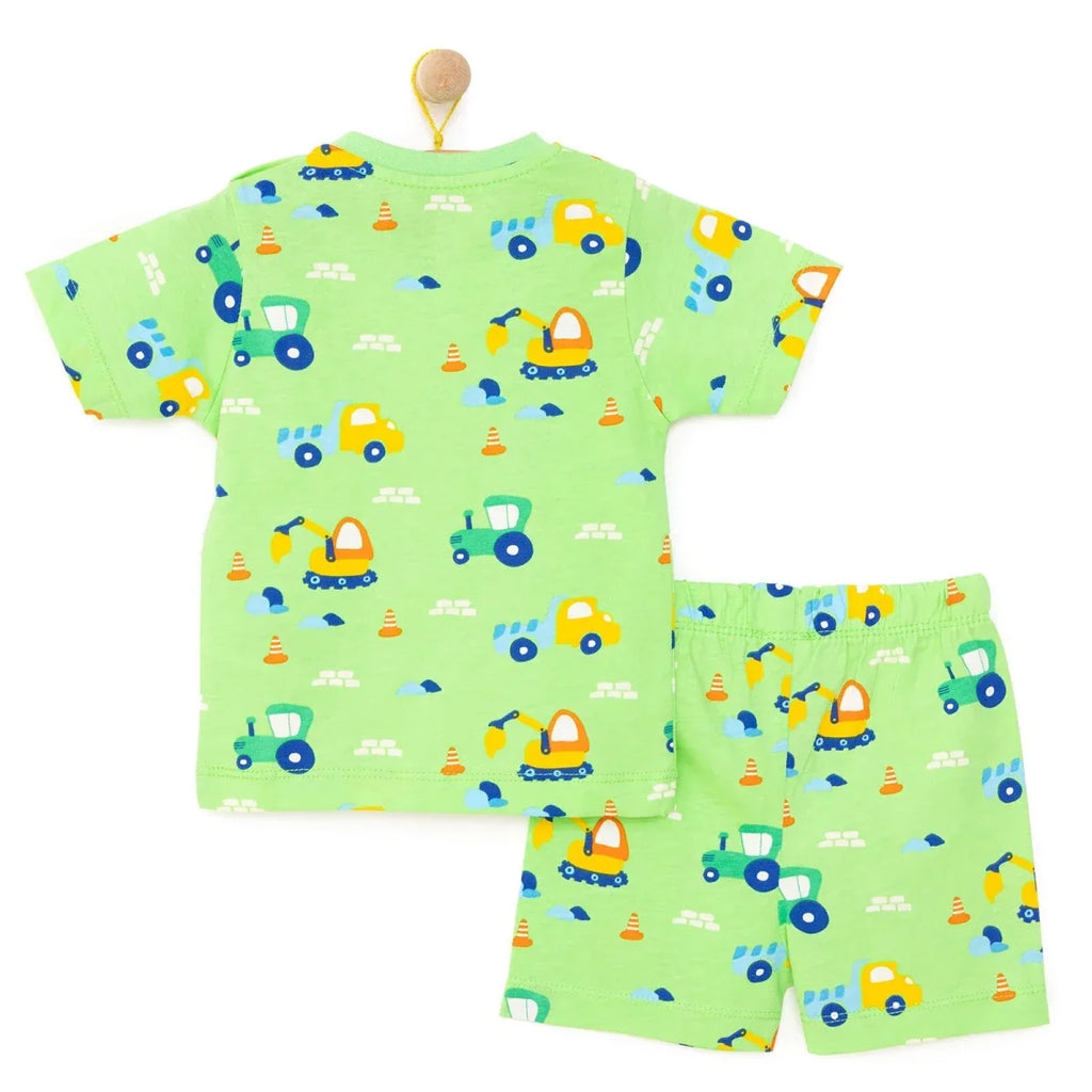 HelloBaby Boys Short Sleeve Pyjamas Set Vehicles Crew Neck Short Leg Short Sleeve - Petrol Green
