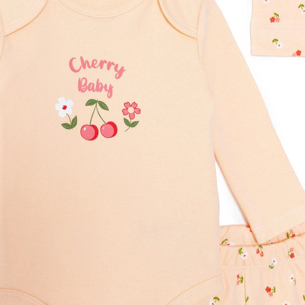 HelloBaby Girls Body-Footed Bottom-Hat Cherry with Poppers Crew Neck Long Leg Long Sleeve - Light Pink