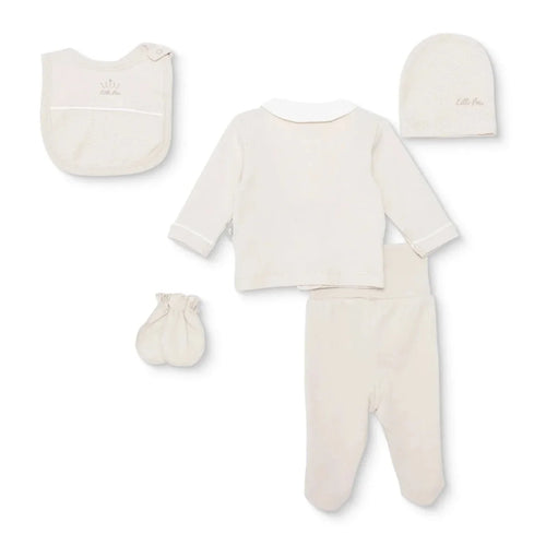 Bebetto Boys 5-Piece Newborn Hospital Set Snap Fastening Little Boss Shirt Collar Full Length Long S - Beige