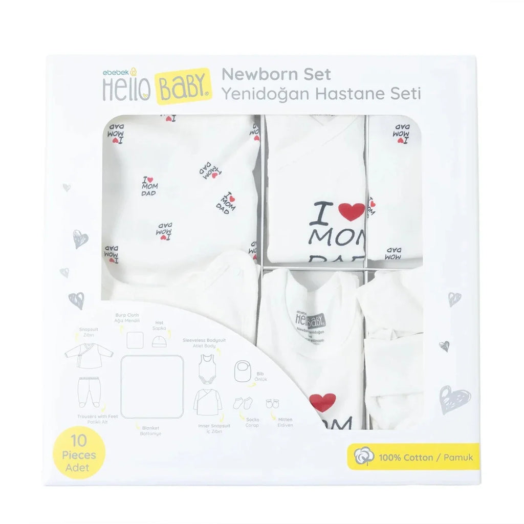 HelloBaby Unisex 100% Cotton 10-Piece Hospital Gift Set - Ecru