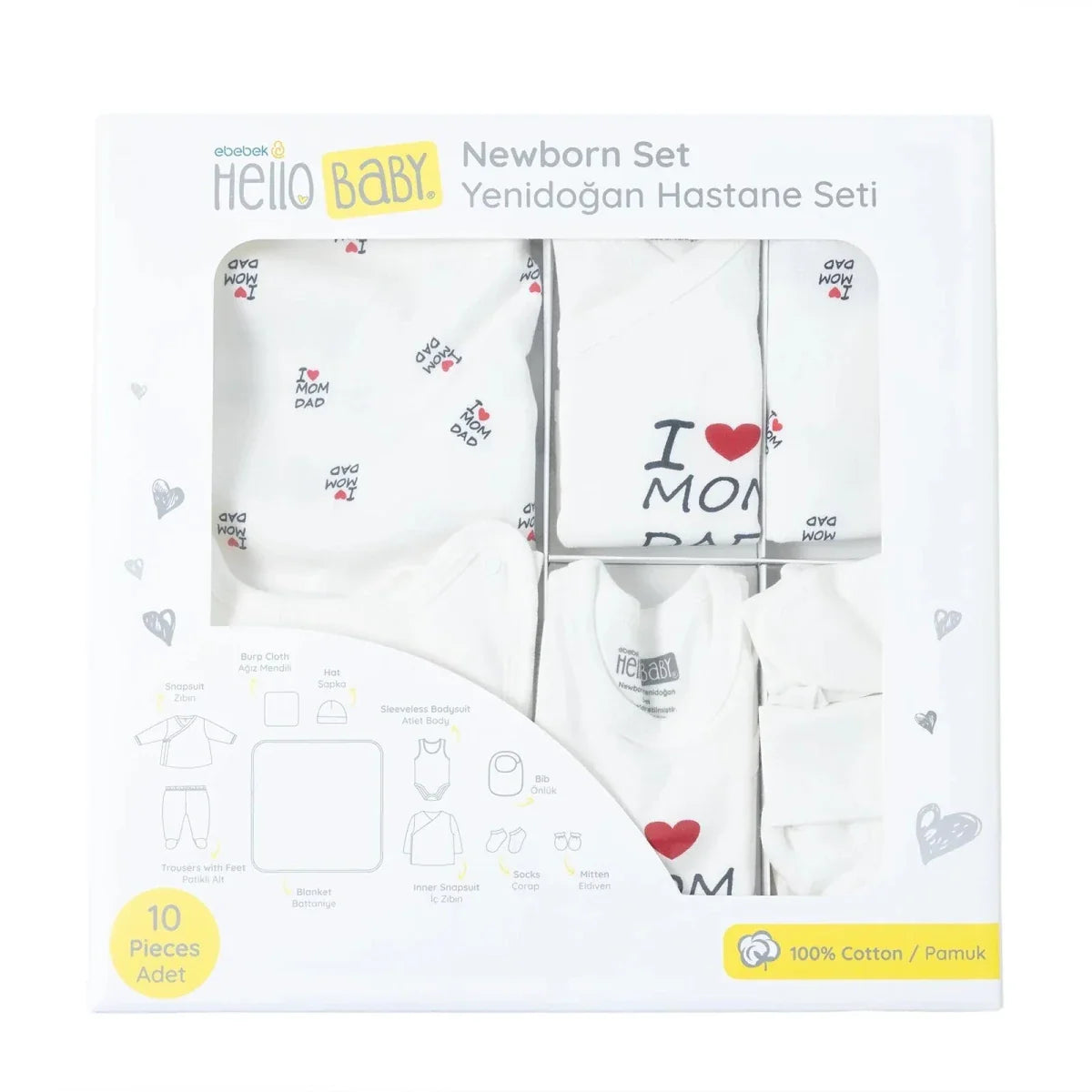 HelloBaby Unisex 100% Cotton 10-Piece Hospital Gift Set - Ecru