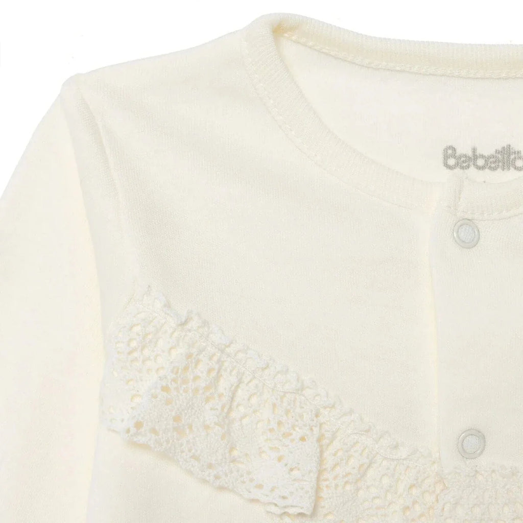Bebetto Girls Cardigan & Footless Bottom Set Snap Fastening Ceremony Crew Neck Full Length Long Slee - Ecru