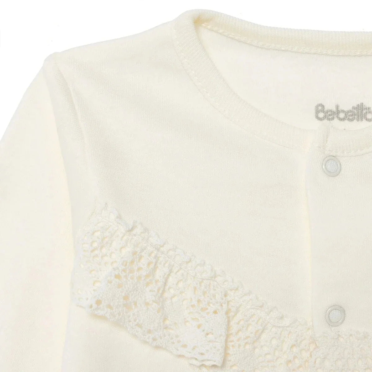 Bebetto Girls Cardigan & Footless Bottom Set Snap Fastening Ceremony Crew Neck Full Length Long Slee - Ecru